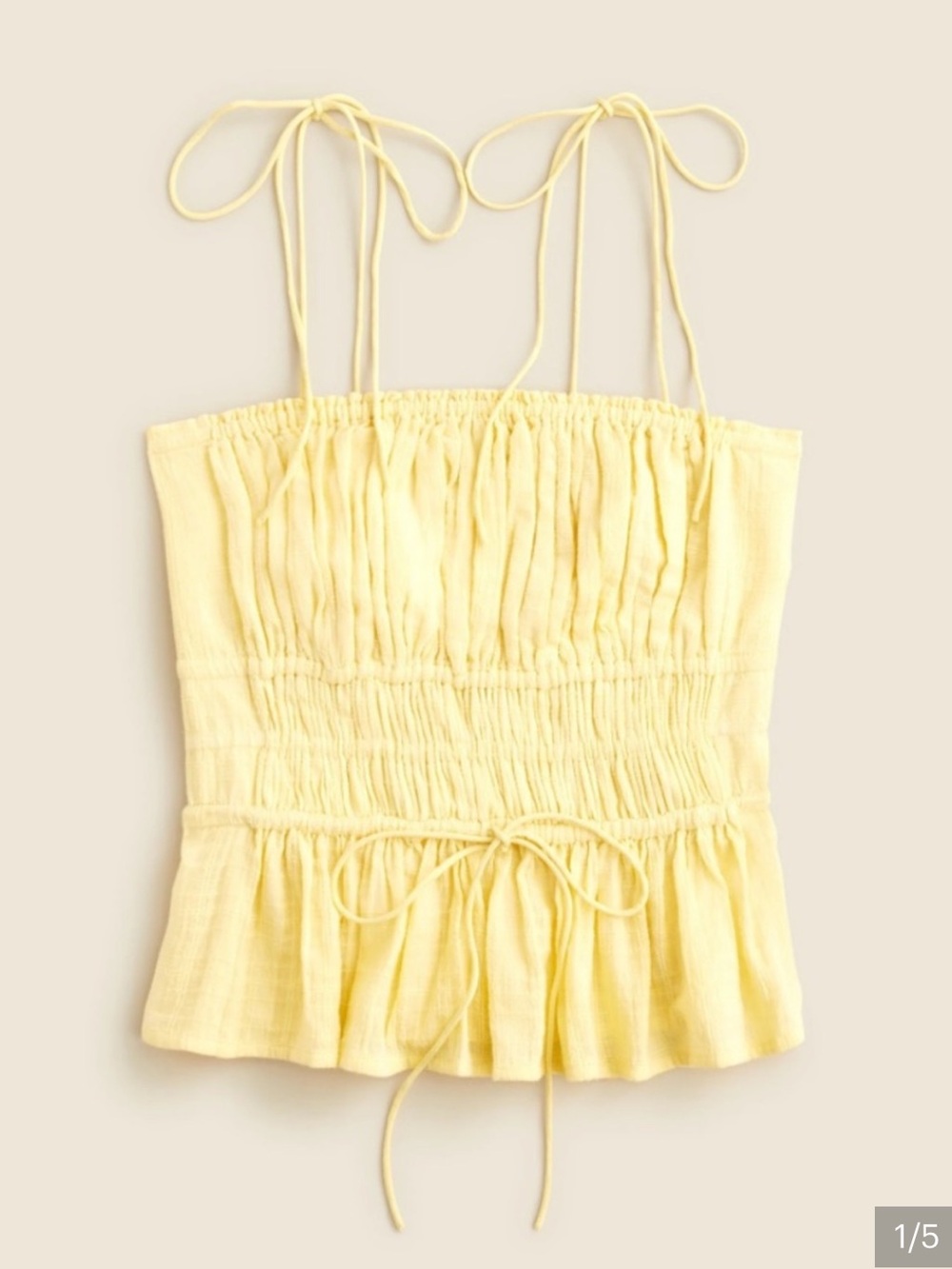J. Crew Clio Top. Smocked Tie-Waist Yellow Camisole with Ruffle Hem